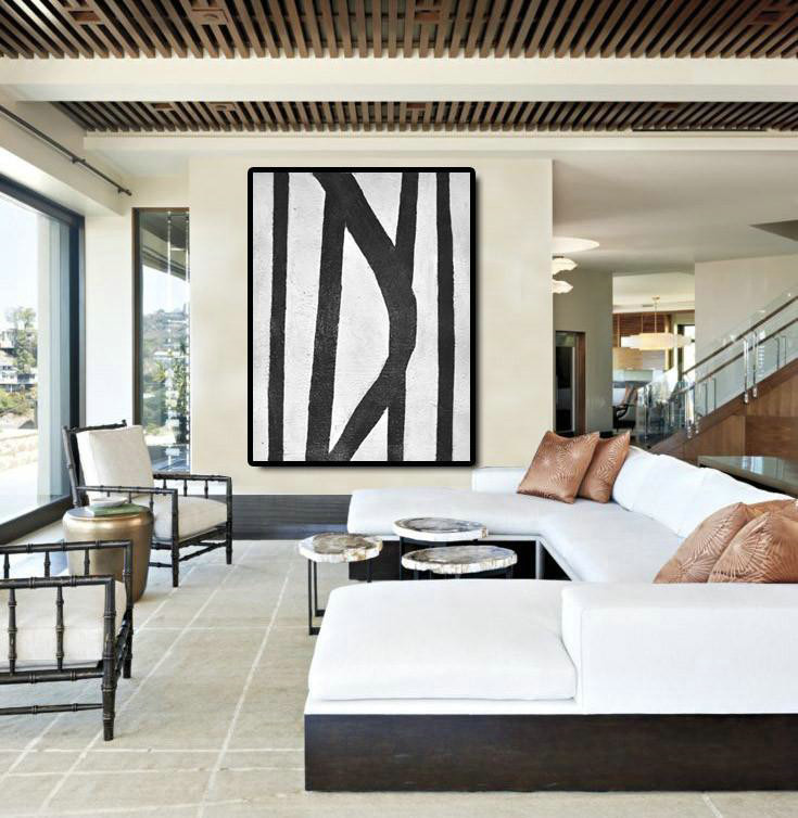 Hand Paint Large Art,Black And White Minimal Painting On Canvas - Decorating A Big Living Room